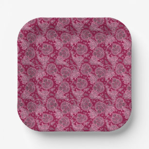 Magenta paisley damask floral oriented ethnic paper plate
