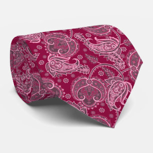 Magenta paisley damask floral oriented ethnic tie