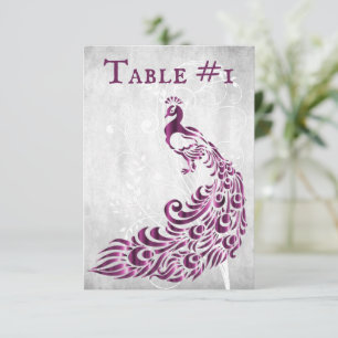 Magenta Peacock Leaf Vine Table Card