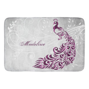 Magenta Peacock Personalized Bath Mat