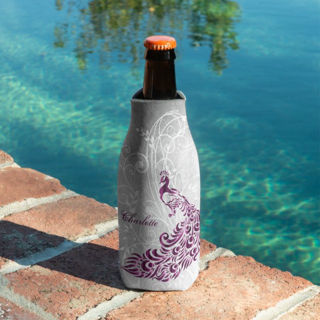 Magenta Peacock Personalized Bottle Cooler (In Situ Pool)