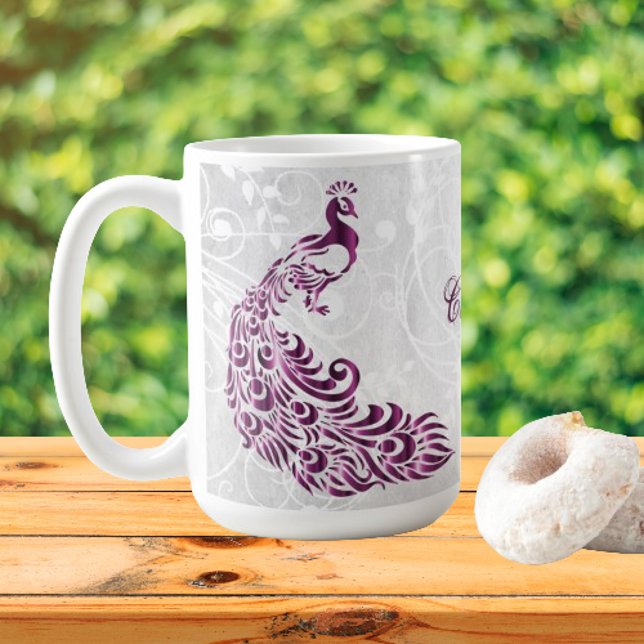 Magenta Peacock Personalized Coffee Mug (Magenta Peacock Personalized Coffee Mug)