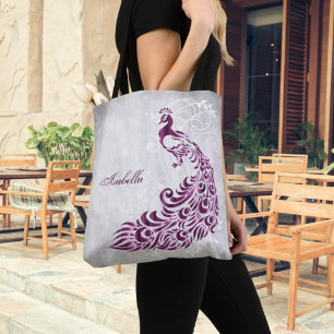 Magenta Peacock Personalized Tote Bag