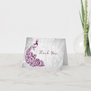 Magenta Peacock Thank You Card