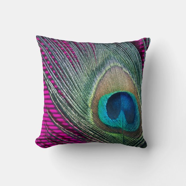 Magenta Peacock with Lines Throw Pillow (Front)