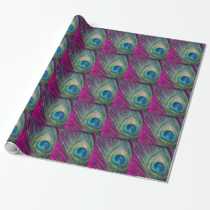 Magenta Peacock with Lines Wrapping Paper