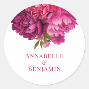 Magenta Peony Floral Wedding  Classic Round Sticker