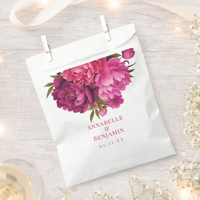 Magenta Peony Floral Wedding  Favour Bag (Clipped)