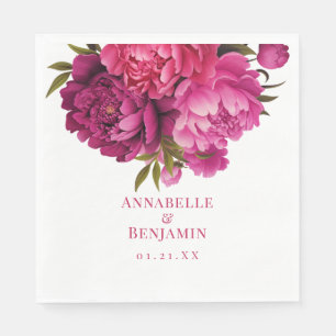 Magenta Peony Floral Wedding Napkin
