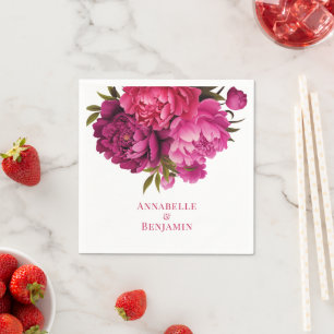 Magenta Peony Floral Wedding Napkin
