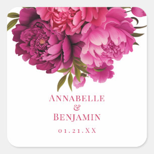 Magenta Peony Floral Wedding  Square Sticker