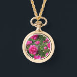Magenta peony gold necklace timepiece<br><div class="desc">Magenta peony gold necklace timepiece.</div>