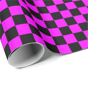Magenta Pink and Black Chequerboard Squares Wrapping Paper