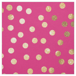 Magenta Pink and Gold Glitter City Dots Fabric