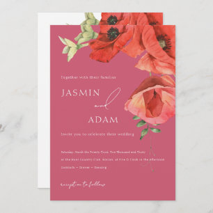 Magenta Pink and Red Poppies Wedding Invitation