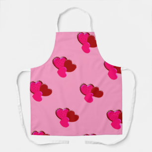 Magenta Pink and Red Scalloped Hearts- Apron