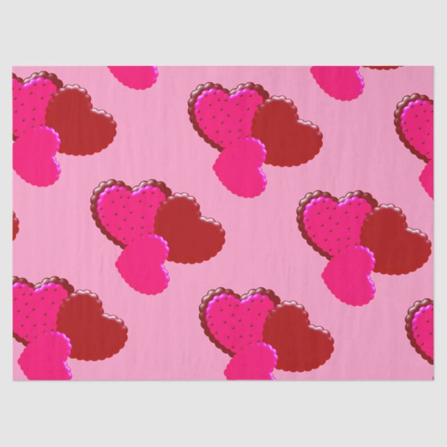 Magenta Pink and Red Scalloped Hearts Tissue Paper (Front)