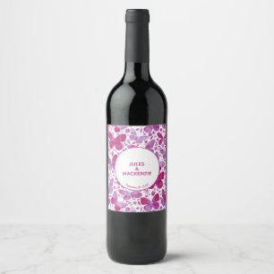 Magenta Pink and White Watecolor Butterflies Wine Label