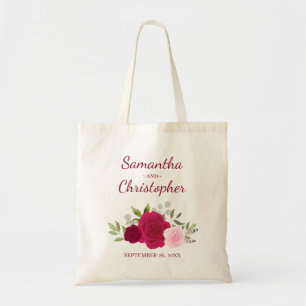 Magenta Pink Boho Roses Couple's Names Wedding  Tote Bag