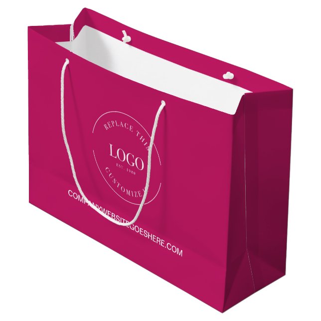 Magenta Pink Business Company website Your Logo Large Gift Bag (Front Angled)
