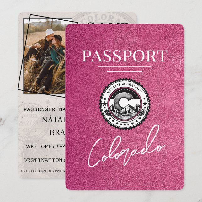Magenta Pink Colorado Passport Save The Date (Front/Back)