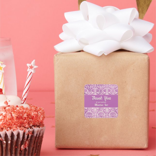 Magenta Pink Damask Square Sticker (Party)