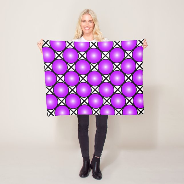 Magenta Pink Dots Black White Lattice Pattern Fleece Blanket (In Situ)