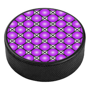 Magenta Pink Dots Black White Lattice Pattern Hockey Puck