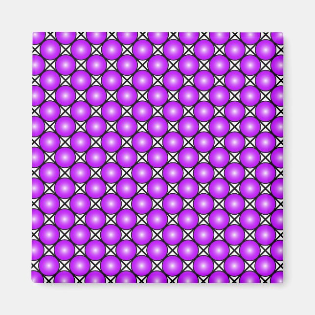 Magenta Pink Dots Black White Lattice Pattern Magnet (Front)