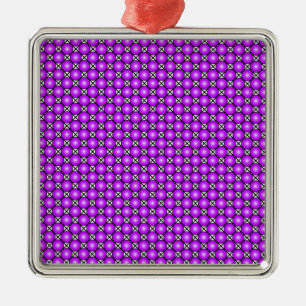 Magenta Pink Dots Black White Lattice Pattern Metal Ornament