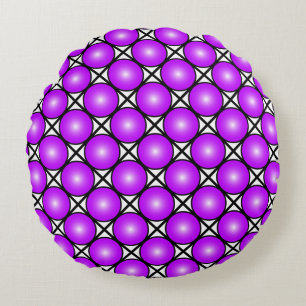 Magenta Pink Dots Black White Lattice Pattern Round Pillow