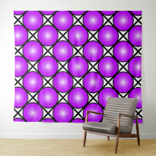 Magenta Pink Dots Black White Lattice Pattern Tapestry