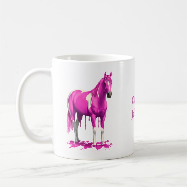 Magenta Pink Dripping Wet Paint Horse Coffee Mug (Left)