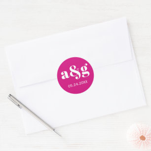 Magenta pink elegant monogram wedding classic round sticker