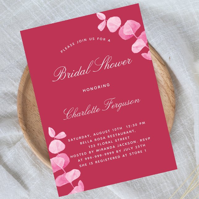 Magenta pink eucalyptus bridal shower invitation (Creator Uploaded)