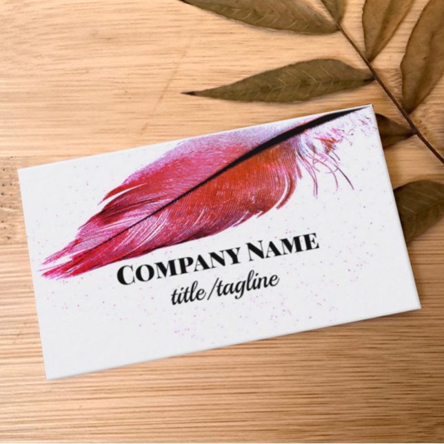 magenta pink feather art on white custom business card (Creator Uploaded)