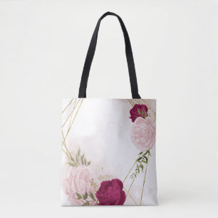 magenta pink floral greenery tote bag