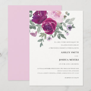 Magenta Pink Floral Soft Pearl White Wedding Invitation