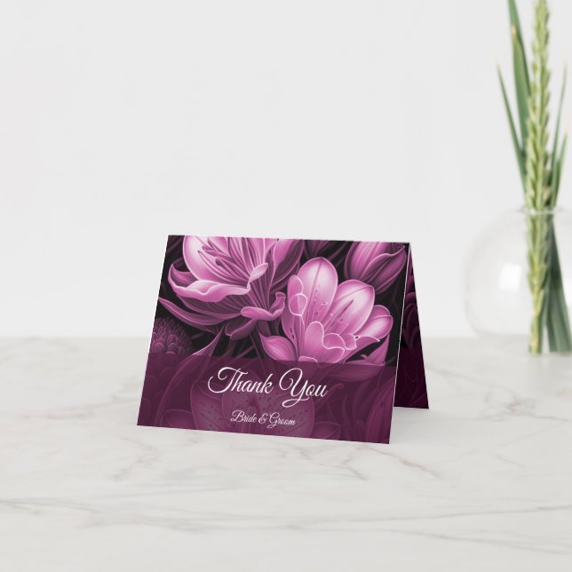Magenta Pink Floral Thank You Card (Front)