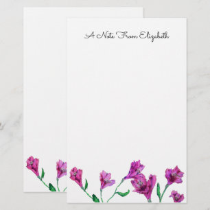 Magenta Pink Floral Watercolor Personalized Stationery