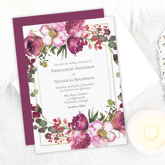 Magenta Pink Floral Wedding Invitation (Creator Uploaded)
