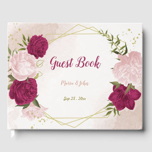 magenta pink flowers greenery  guest book
