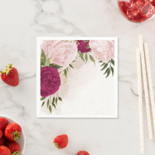 magenta pink flowers greenery wedding napkin