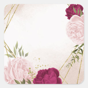 magenta pink flowers greenery wedding square sticker