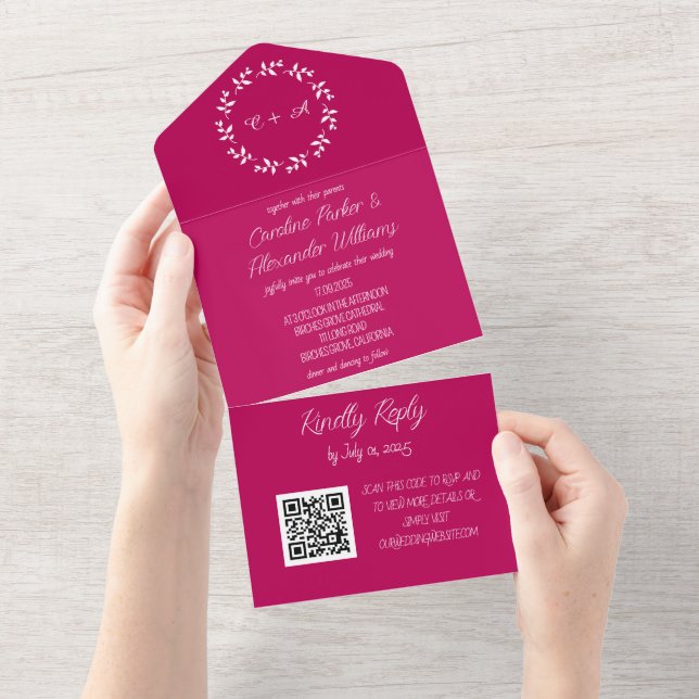 Magenta Pink Fuchsia Modern Bold Elegant All In One Invitation (Tearaway)