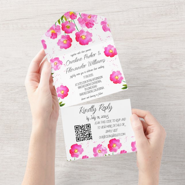 Magenta Pink Fuchsia Modern Bold Elegant Floral Al All In One Invitation (Tearaway)
