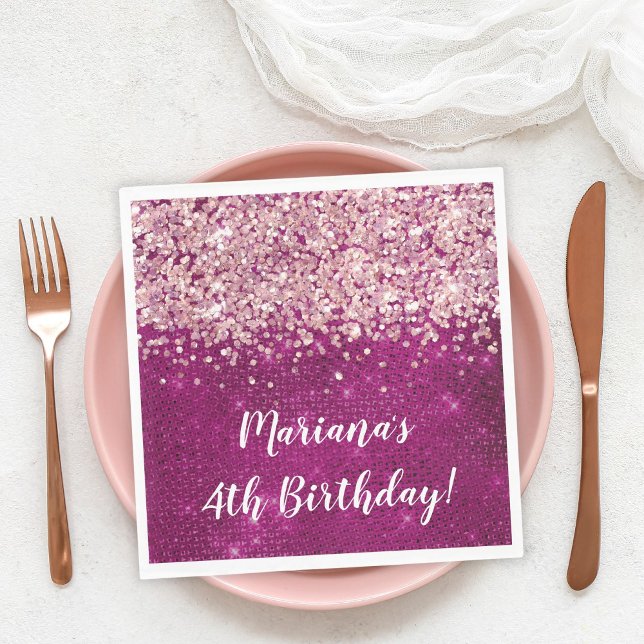 Magenta Pink Girl Any Age Birthday Party Napkin (Creator Uploaded)