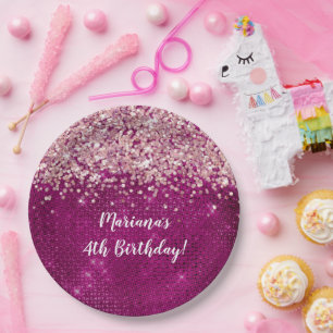 Magenta Pink Girl Any Age Birthday Party Paper Plate