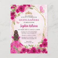 Magenta Pink Glam Gold Floral Princess Quinceañera