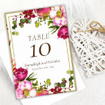 Magenta Pink Gold Floral Wedding Table Number<br><div class="desc">Seat your guests with this impressive,  watercolor,  magenta,  floral beauty.  From the Magenta Pink Collection,  this summer romantic,  floral bouquet wreath layout comes with colours of magenta,  pink,  rose,  and shades of green leaves.  A double gold border accent on white background.</div>